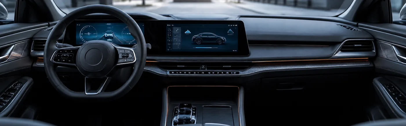 Cinematic digital cockpit of a software defined vehicle with a subtle data and over the air update overlay