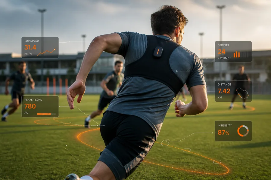 GPS tracking vest and pod used in team sport training