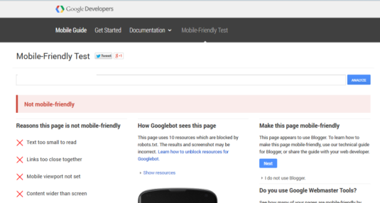 google webmaster errors mobile friendly test