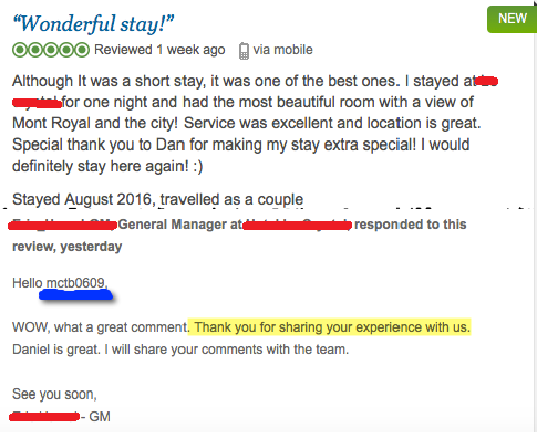 An good example of online review feedback