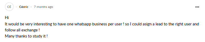 Comment on Zoho help by Cedric regarding Zoho CRM and WhatsApp multiple number integration