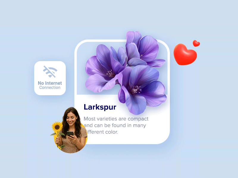 Offline plant profiles feature showing flower details available without internet connection