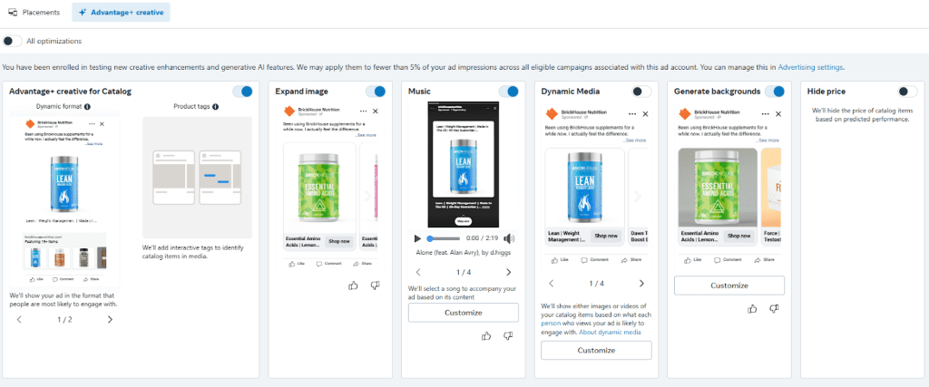 Meta Advantage+ campaign setup window