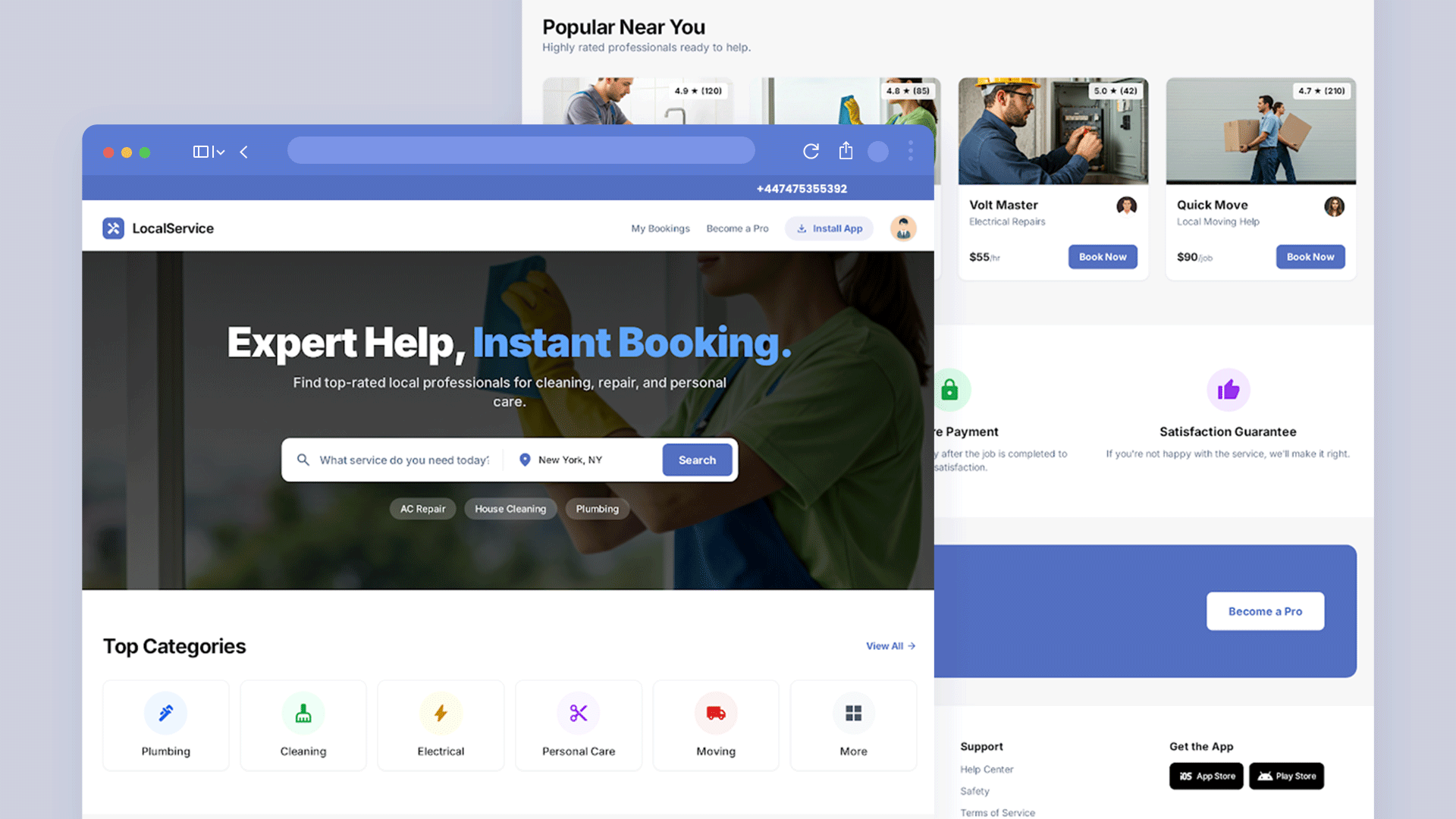 Web app interface of the service marketplace build for Australian market