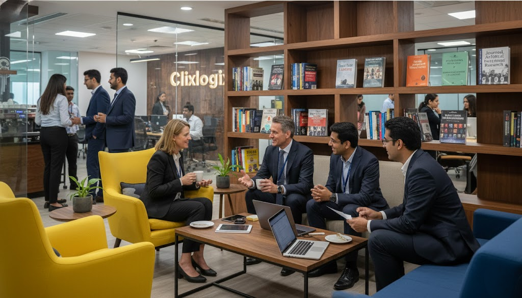 Client meeting in progress for a new AI project at Clixlogix