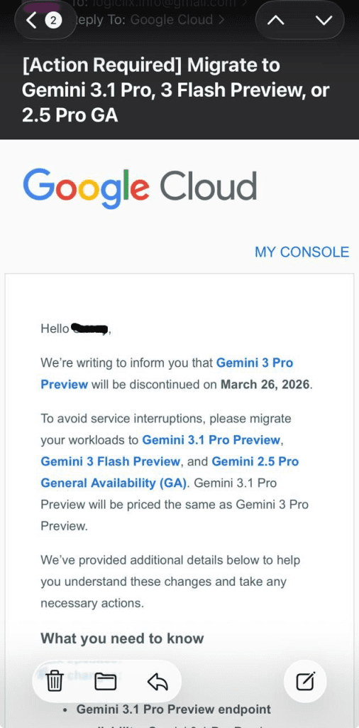 Google Gemini Flash Lite deprecation notice received