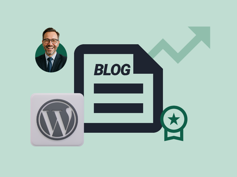 WordPress blog integration graphic for ecommerce content marketing and SEO authority growth