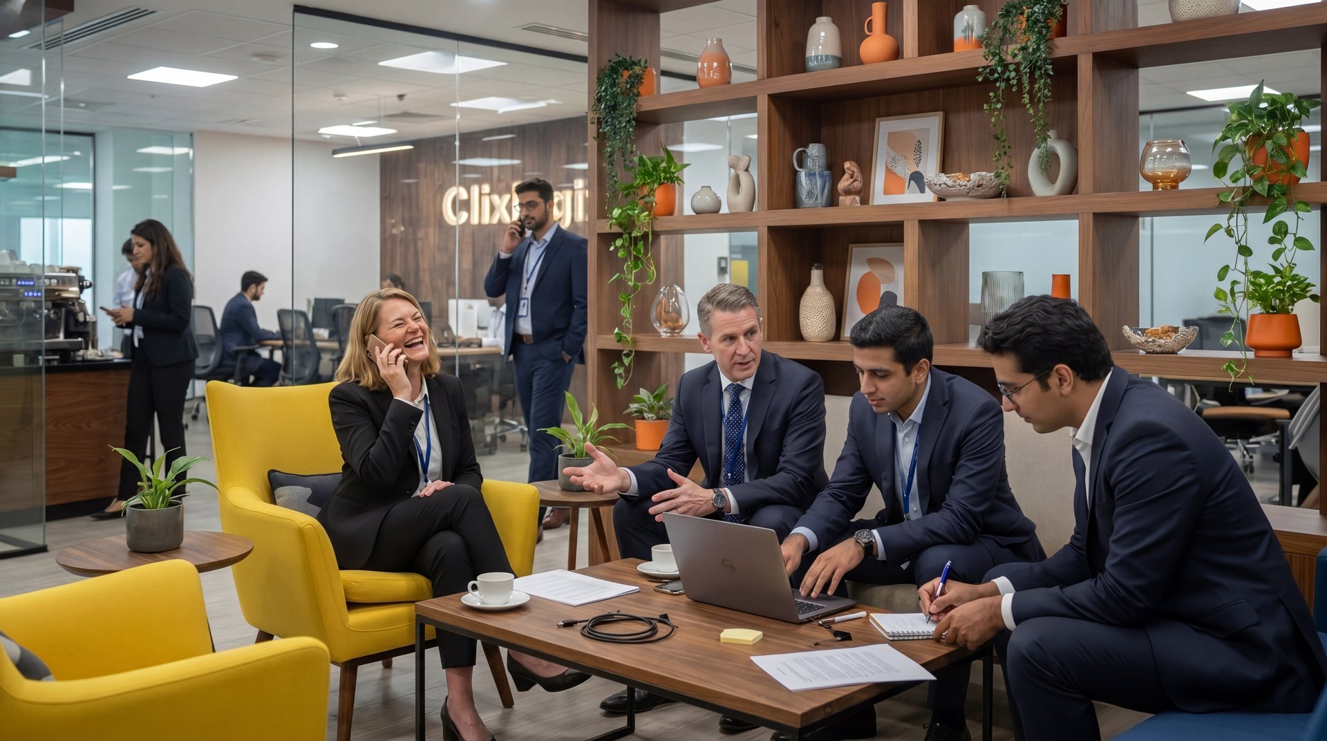 Clixlogix A.I. delivery team in a client meeting, security and governance built in.