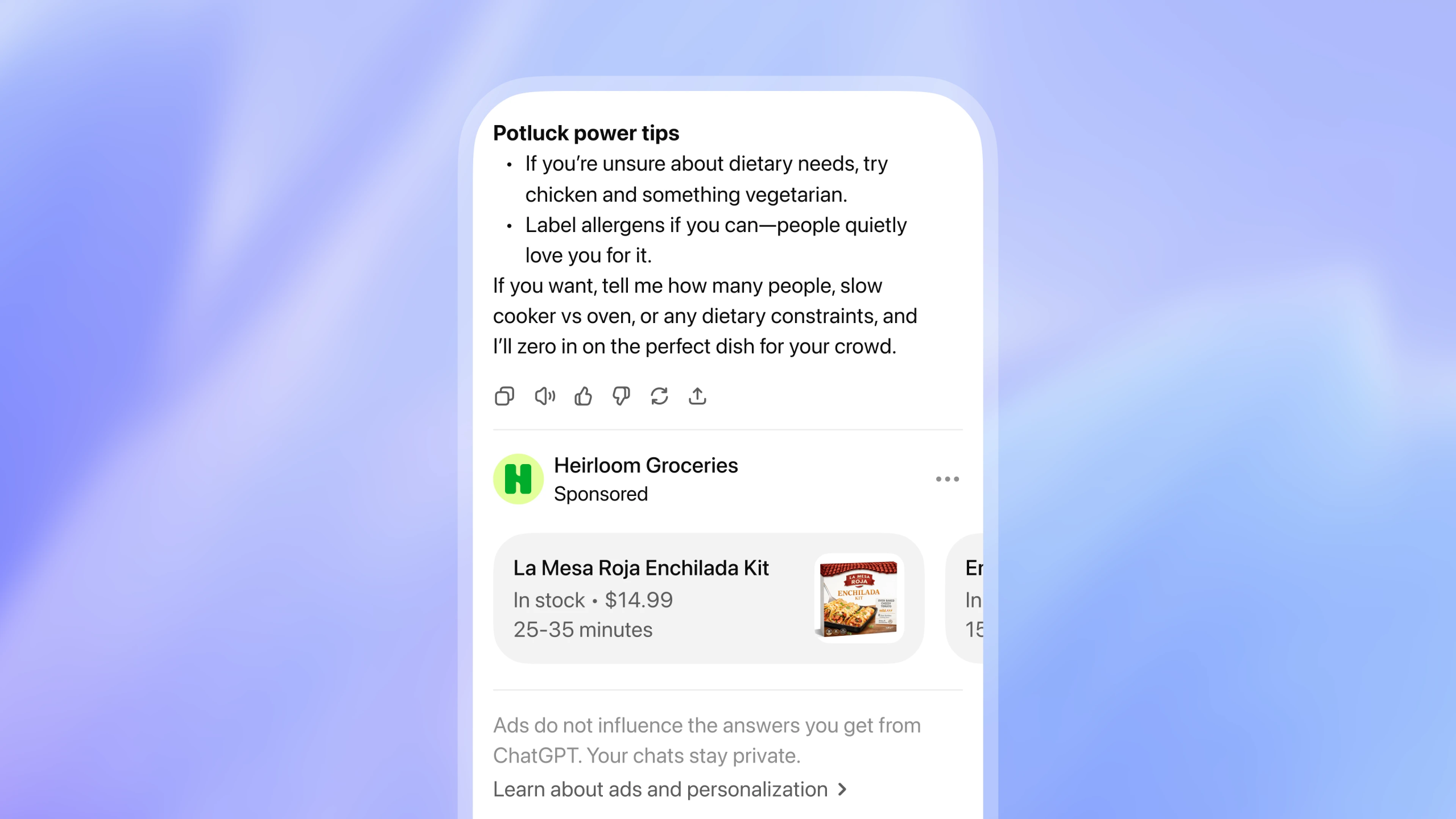 ChatGPT interface with ad in display.