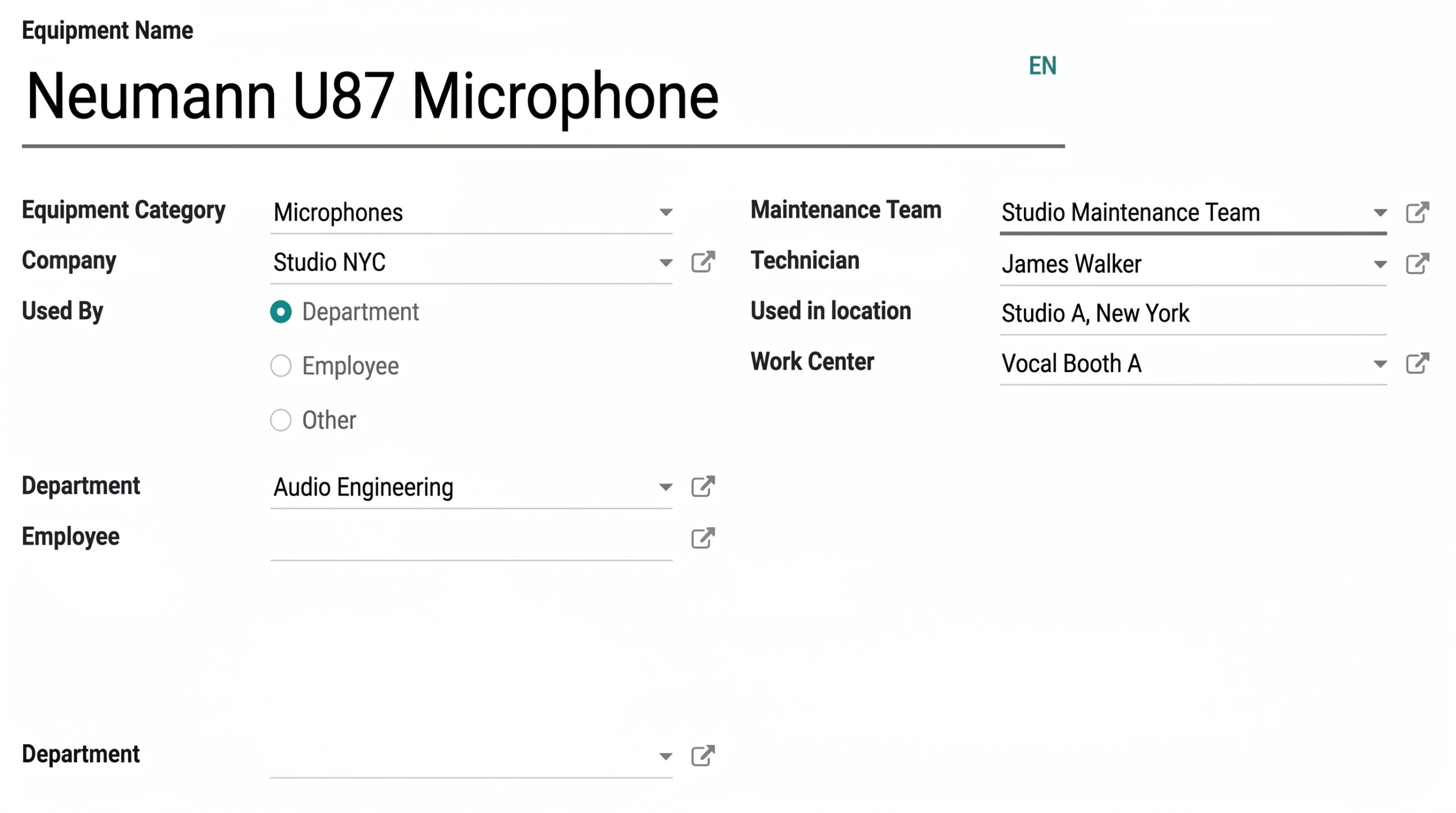 Equipment Detail Record