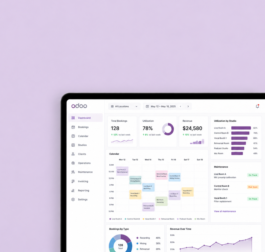 Odoo Booking System for a Multi Studio Music Network