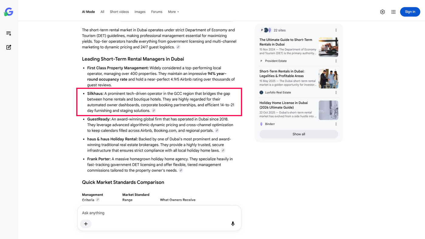 Google AI Mode citing the platform