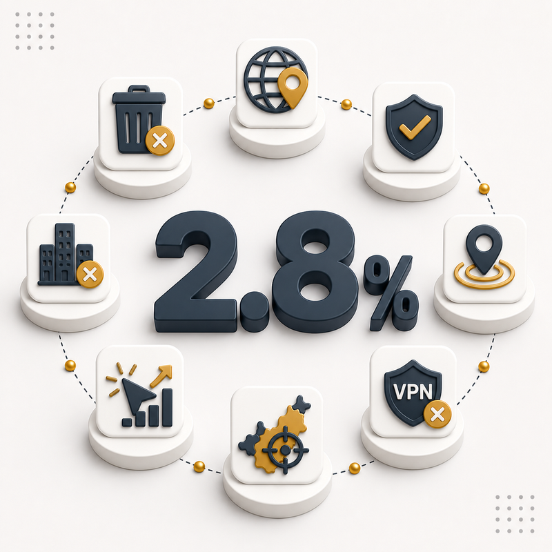 2.8% Geographic Waste, Down From 34% of Clicks