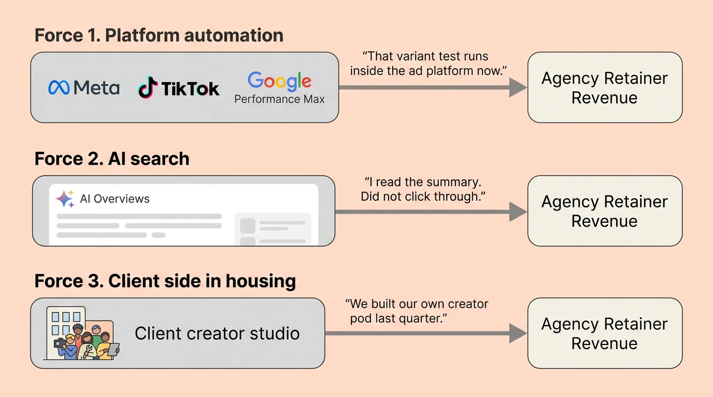 The three structural forces pressing on social and content agency retainers in 2026