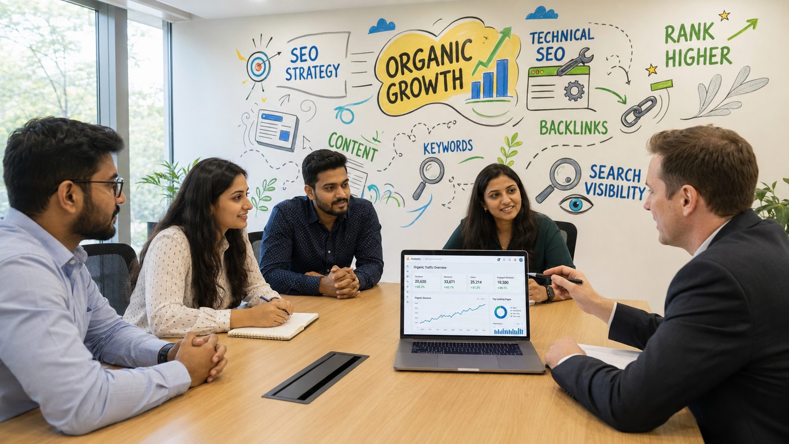 Clixlogix SEO team in a client strategy and reporting session