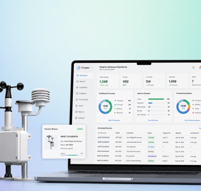Zoho Creator hardware provisioning database pilot for a US environmental safety platform, integrated with HubSpot through an AWS webhook bridge