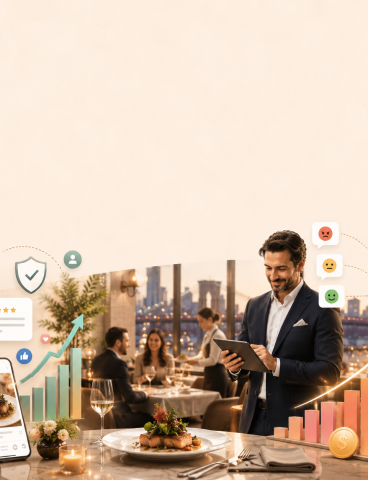 iPhone mockup showing a fine dining restaurant Instagram profile with recovered follower count and engagement trend after social media crisis management