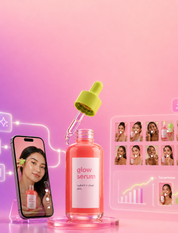 GenZ focused DTC skincare product video ad playing on an iPhone mockup with coral gradient background