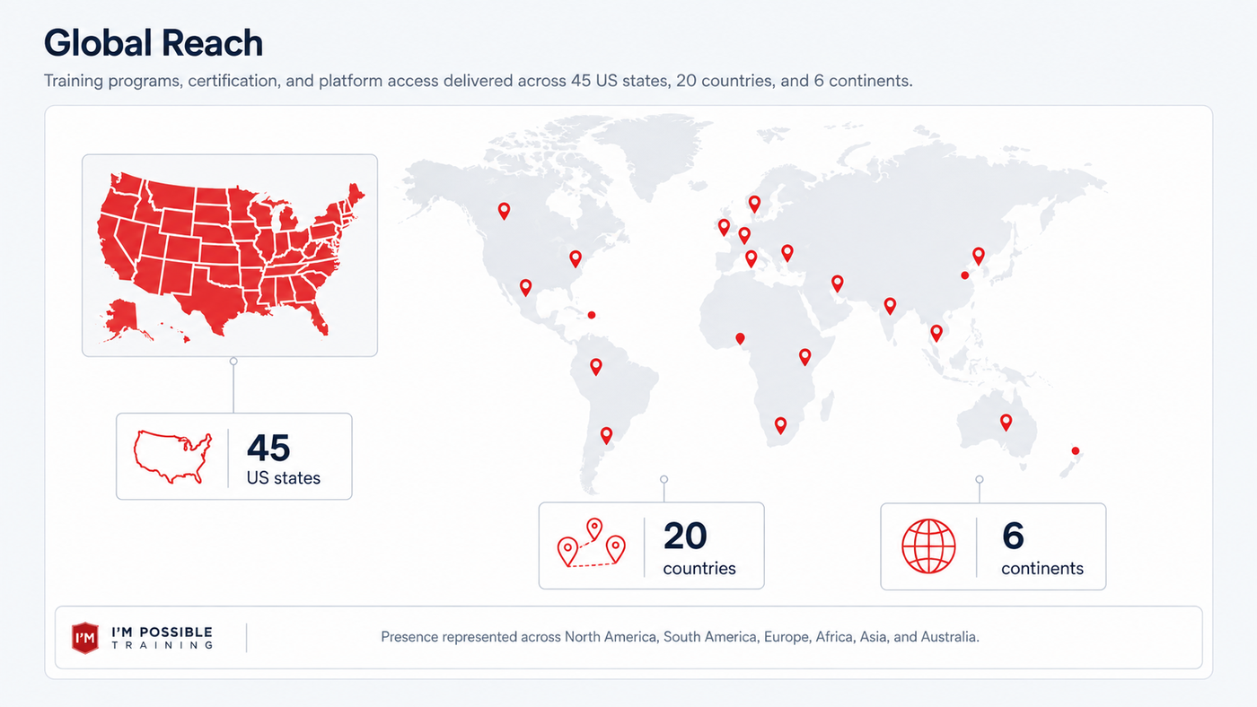 Global reach across 45 US states, 20 countries, and 6 continents
