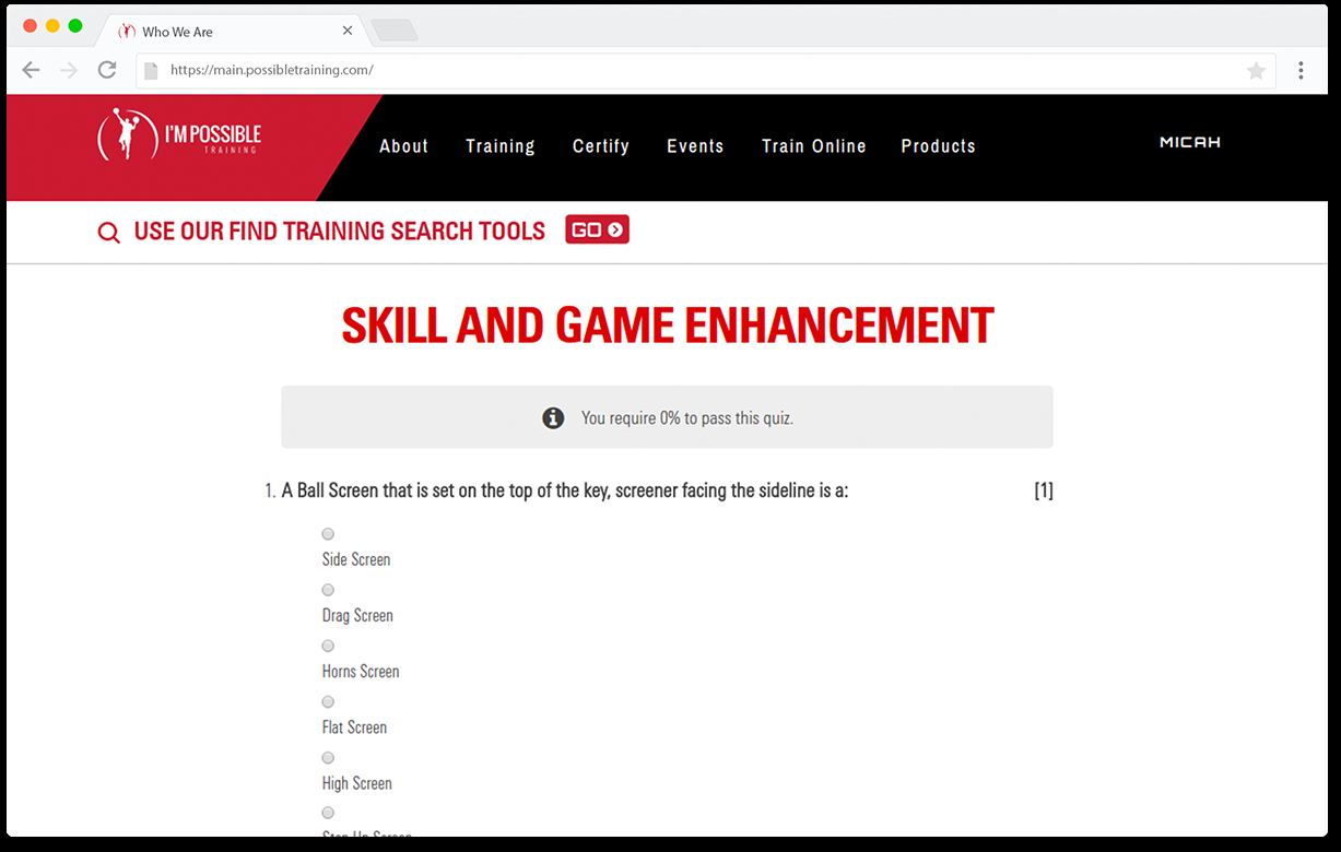 Skill and Game Enhancement quiz page in the Sensei LMS