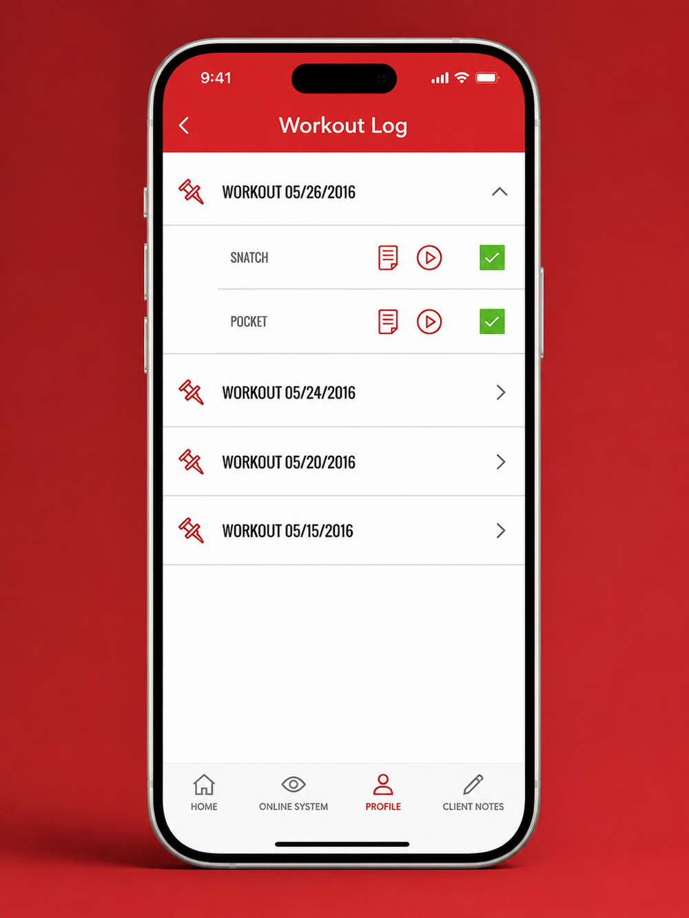 App Workout Log render