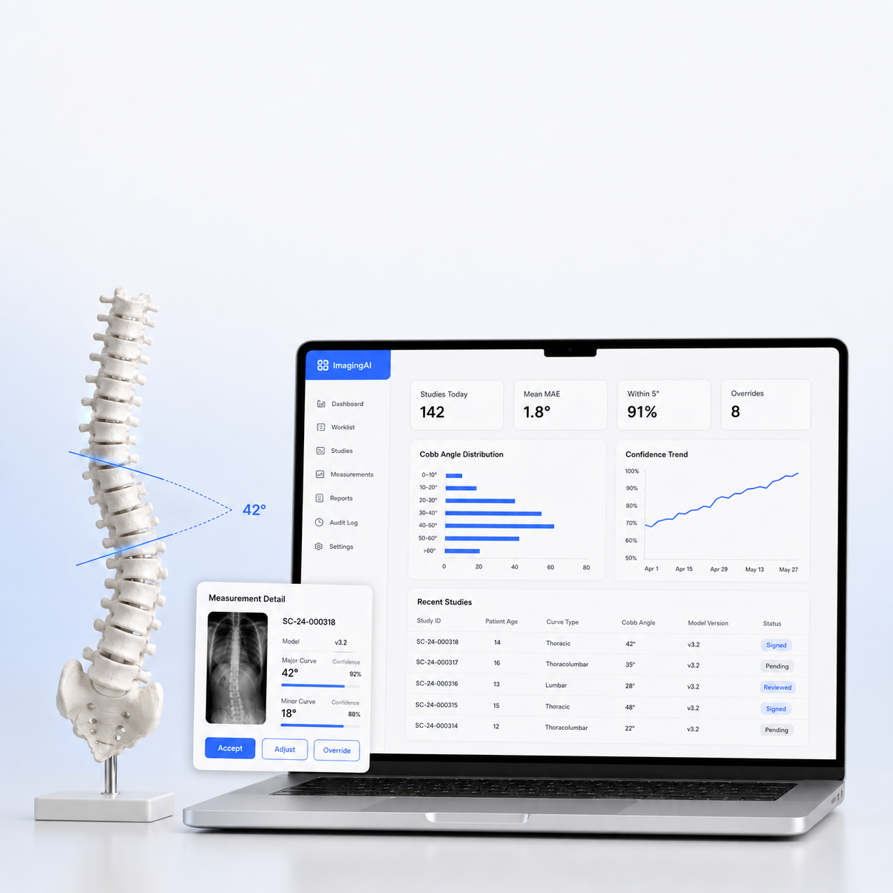 AI Cobb Angle Measurement on a Medical Imaging Platform