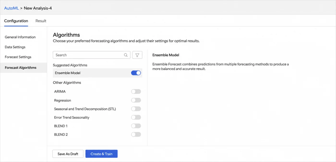 Forecast algorithm selection mockup