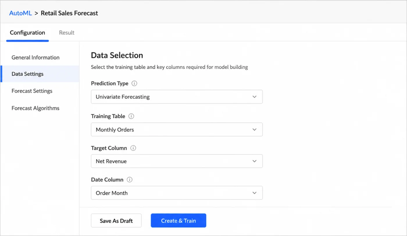 Time Series AutoML data settings mockup