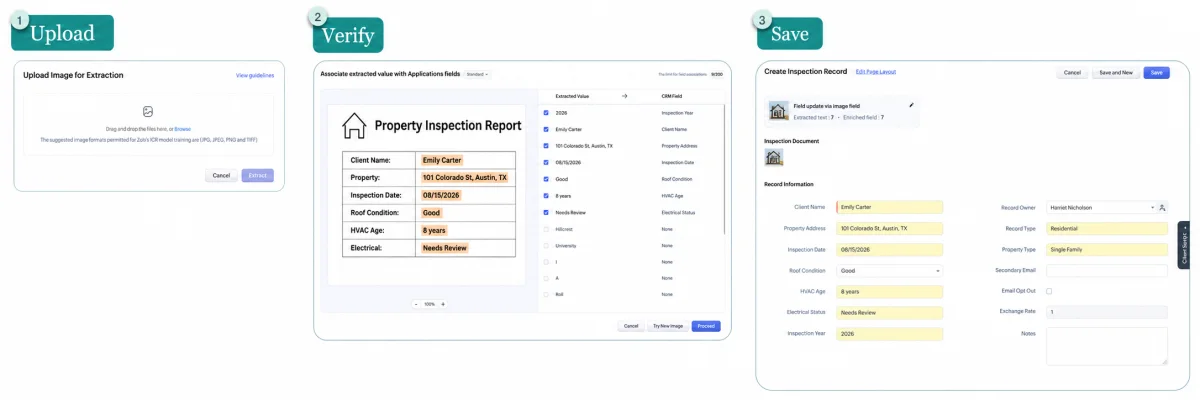 Zoho CRM ICR extracting fields from a scanned document into a subform