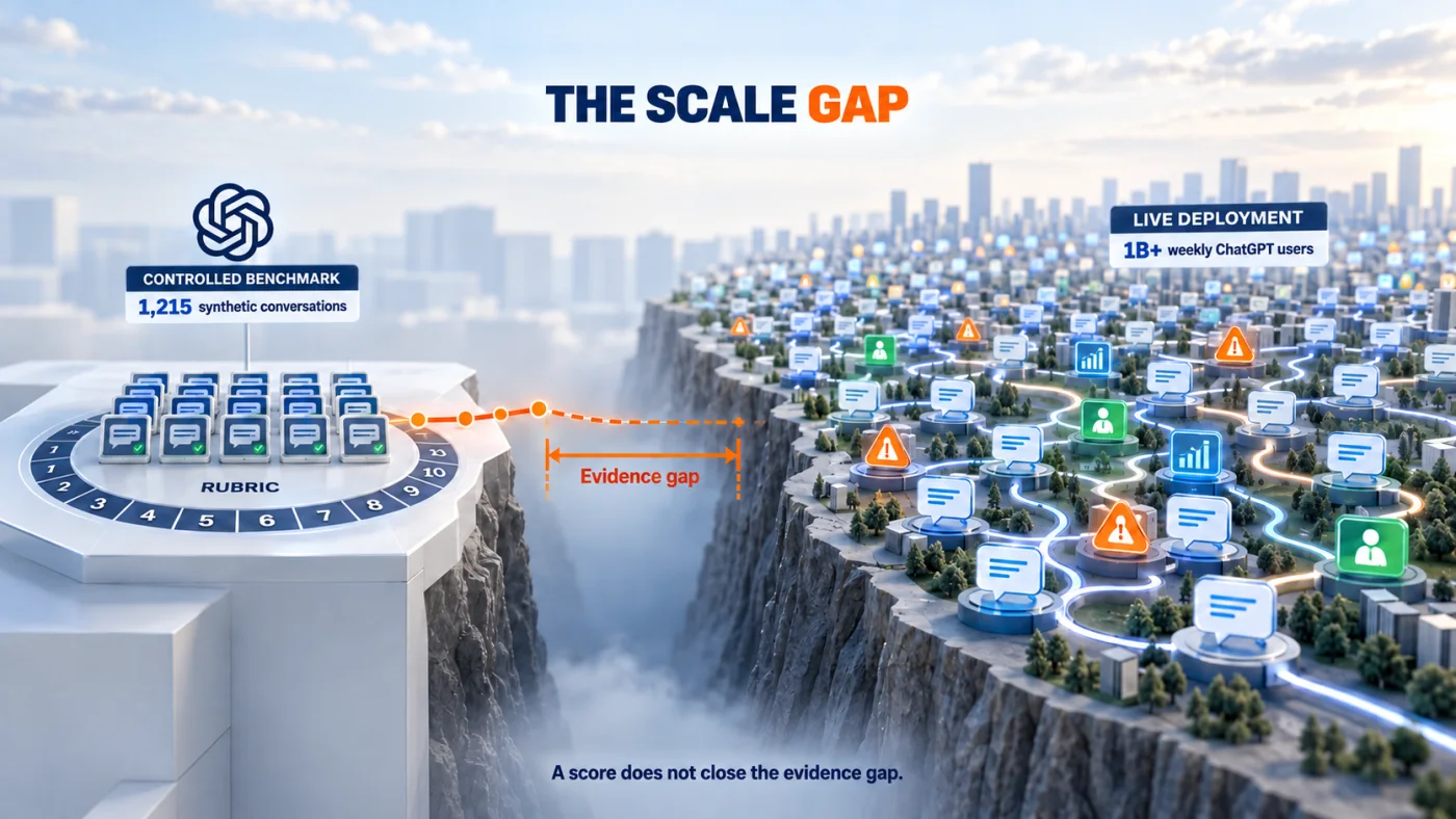 A controlled benchmark of 1,215 synthetic conversations set against live deployment at more than 1 billion weekly ChatGPT users.