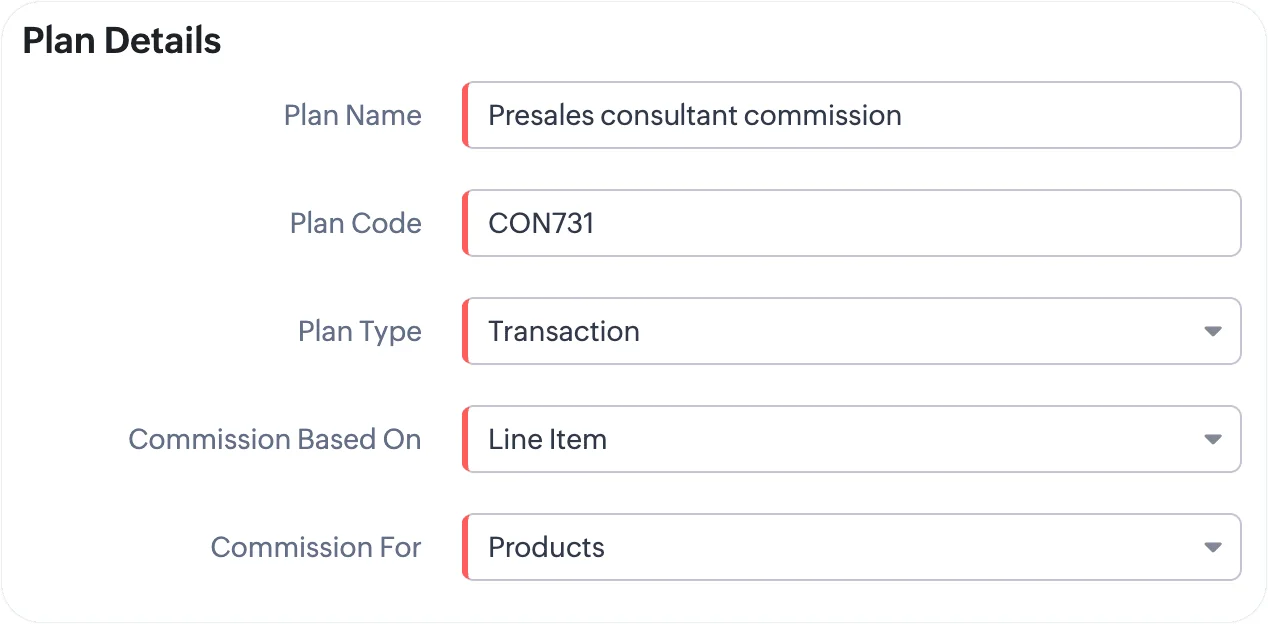 Step 1 Plan Details screen in the Zoho CRM Incentives commission plan setup