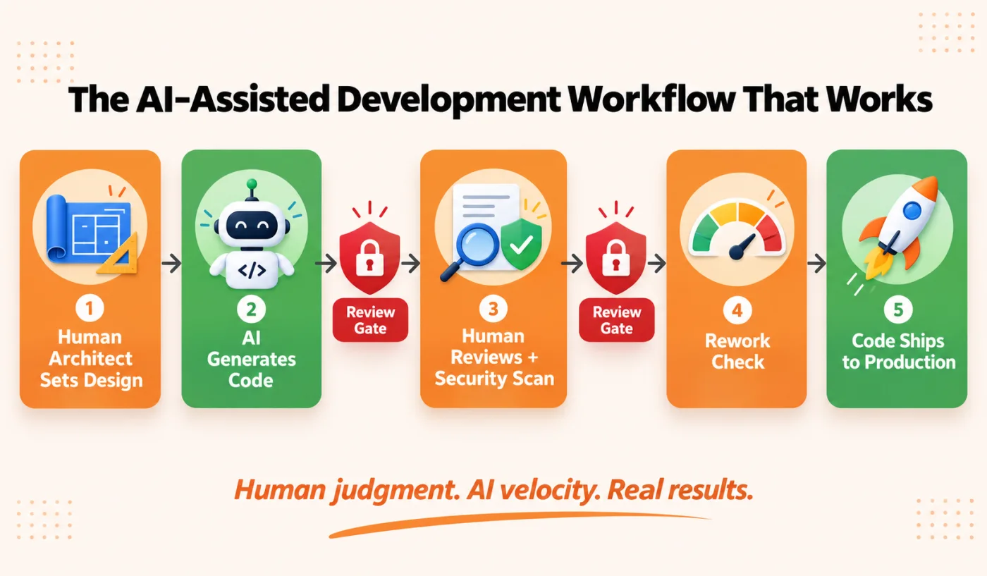 AI assisted development workflow with human review gates at each stage