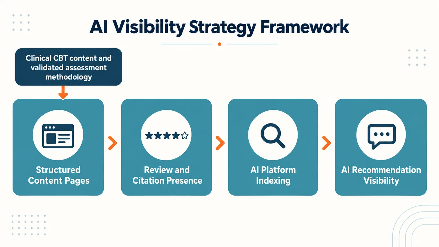 4 stage AI visibility strategy from structured clinical content to AI recommendation output