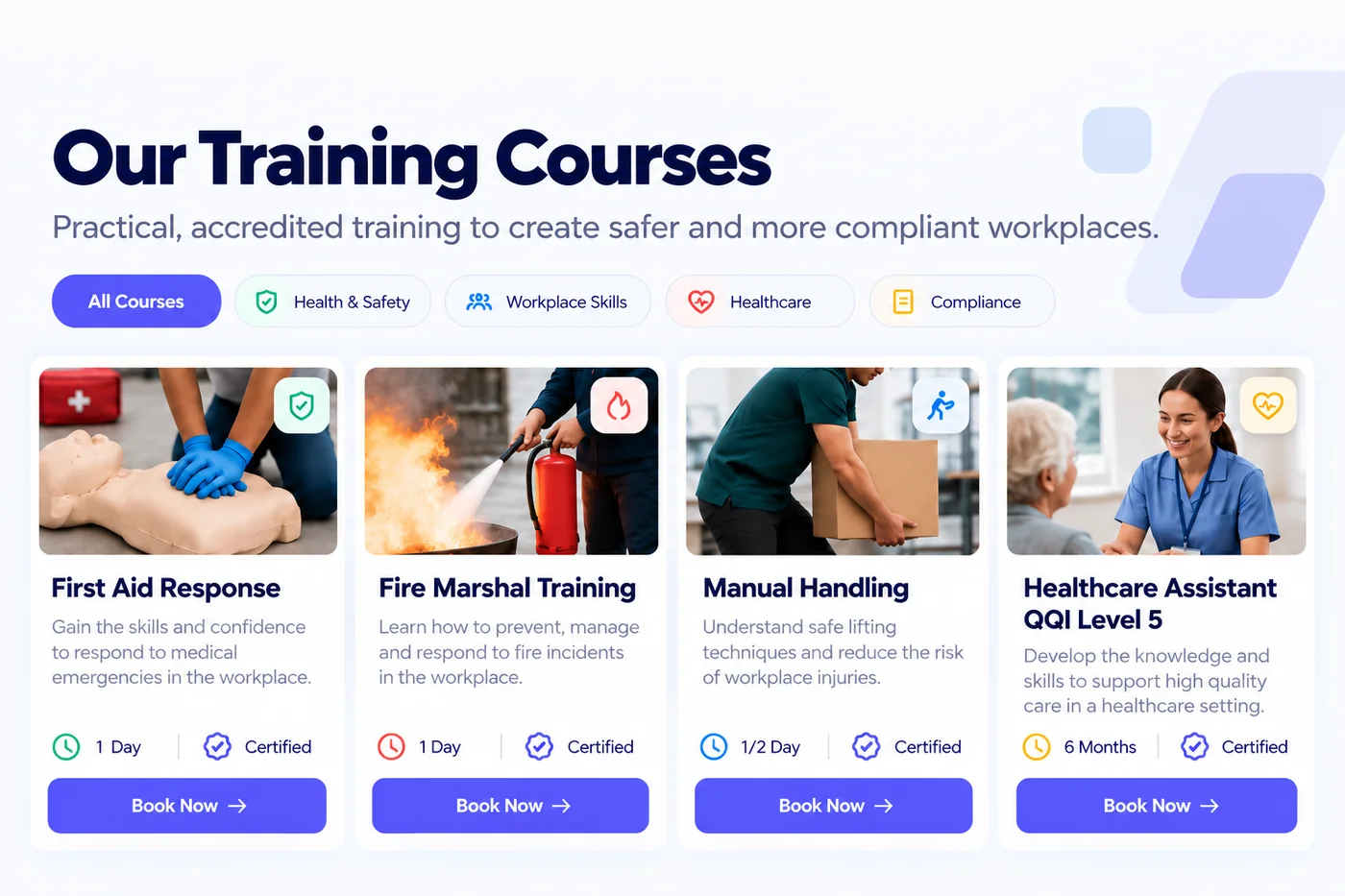 Course catalogue covering the four pillars of Irish workplace compliance