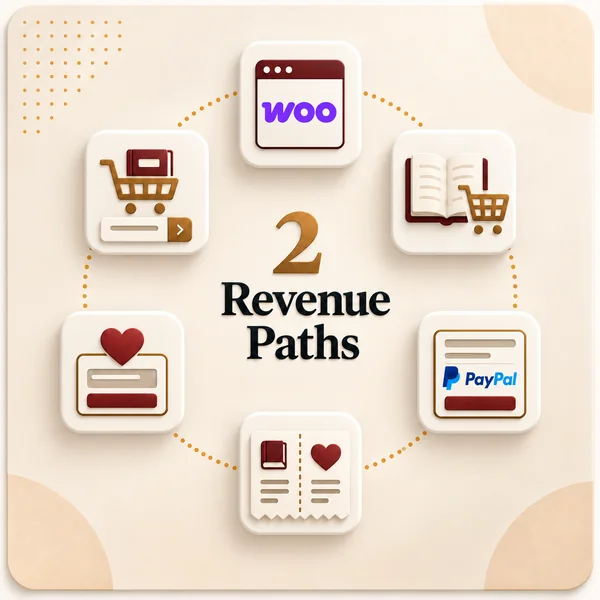 Bookstore and donation surface on one WordPress build
