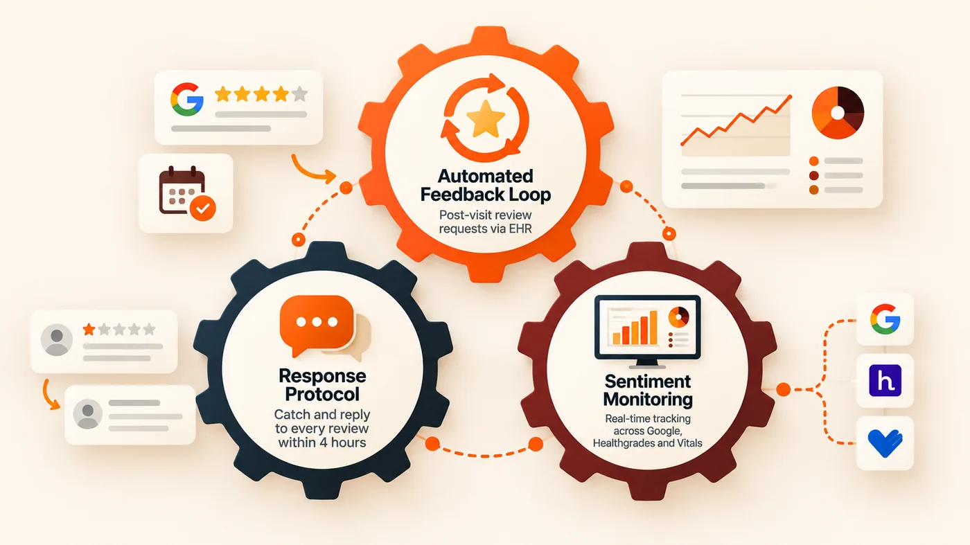 3 track online reputation management strategy combining review solicitation, response protocol, and monitoring