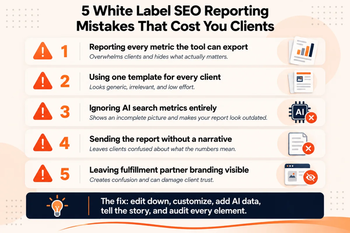 Five common white label SEO reporting mistakes that cause agencies to lose clients in 2027